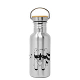 ECOtanka-miniTANKA-600ml-limitierte-Racoon-Sonderedition-Edelstahl-Trinkflasche-silber-mit-gelasertem-Waschbärmotiv-und-Edelstahl-Fachverschluss-mit-Bambusplättchen-aus-nachhaltigem-Anbau-und-Tragegriff
