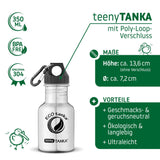 ECOtanka-teenyTANKA-350ml-Edelstahl-Trinkflasche-silber-mit-Poly-Loop-Verschluss-schwarz-PP5-Polypropylen-mit-Karabinerhaken