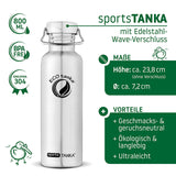 ECOtanka-sportsTANKA-800ml-Edelstahl-Trinkflasche-silber-mit-Wave-Edelstahl-Flachverschluss-mit-Tragegriff Alternativen Text bearbeiten