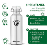ECOtanka-trekkaTANKA-1000ml-Edelstahl-Trinkflasche-silber-mit-Wave-Edelstahl-Flachverschluss-mit-Tragegriff Alternativen Text bearbeiten