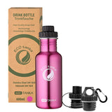 0,6l miniTANKA™ Edelstahl Trinkflasche mit 3 Verschlüssen