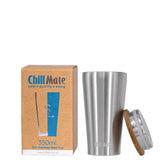 ECOtanka-ChillMate-350ml-isolierender-doppelwandiger-Edelstahl-Thermo-Trinkbecher-silber-und-Edelstahl-Bambus-Becherdeckel-ideal-für Coffee-to-Go