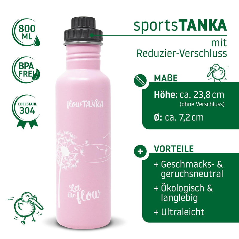 ECOtanka-flowTANKA-800ml-limitierte-Sonderedition-Edelstahl-Trinkflasche-rosa-mit-handgezeichneter-Pusteblume-und-Reduzier-Verschluss-PP5-mit-2cm-Trinköffnung-und-Verschlusskäppchen