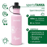 ECOtanka-flowTANKA-800ml-limitierte-Sonderedition-Edelstahl-Trinkflasche-rosa-mit-handgezeichneter-Pusteblume-und-Sport-Verschluss-2-teilig-mit-Staubkäppchen-schwarz-PP5-Polypropylen