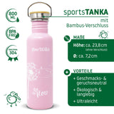 ECOtanka-flowTANKA-800ml-limitierte-Sonderedition-Edelstahl-Trinkflasche-rosa-mit-handgezeichneter-Pusteblume-und-Edelstahl-Fachverschluss-mit-Bambusplättchen-aus-nachhaltigem-Anbau-und-Tragegriff