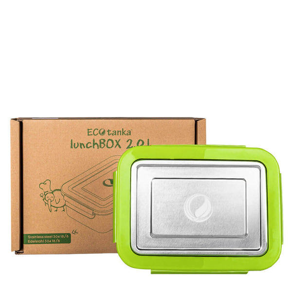 ECOtanka-lunchBOX-2000ml-Edelstahl-Brotdose-silber-mit-Verschlussrahmen-Grün-und-Dichtung