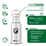 ECOtanka-miniTANKA-600ml-Edelstahl-Trinkflasche-silber-mit-Edelstahl-Fachverschluss-mit-Bambusplättchen-aus-nachhaltigem-Anbau-und-Tragegriff