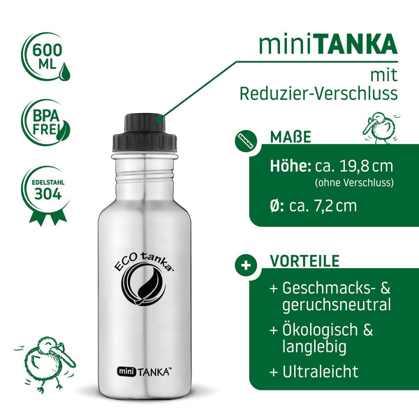 ECOtanka-miniTANKA-600ml-Edelstahl-Trinkflasche-silber-mit-Reduzier-Verschluss-mit-2cm-Trinköffnung-und-Verschlusskäppchen-schwarz-PP5-Polypropylen