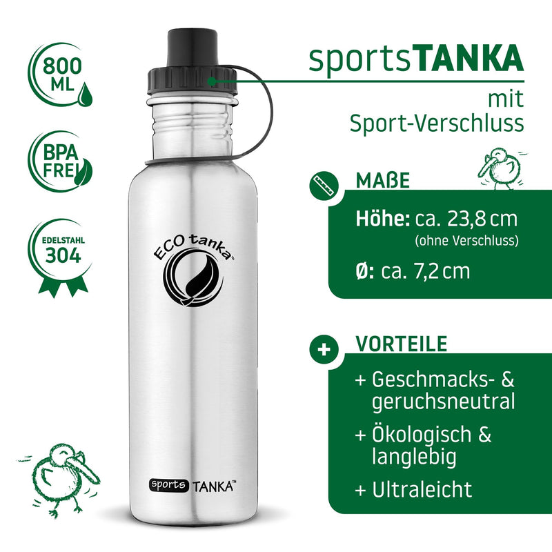 ECOtanka-sportsTANKA-800ml-Edelstahl-Trinkflasche-silber-mit-Sport-Verschluss-2-teilig-mit-Staubkäppchen-schwarz-PP5-Polypropylen