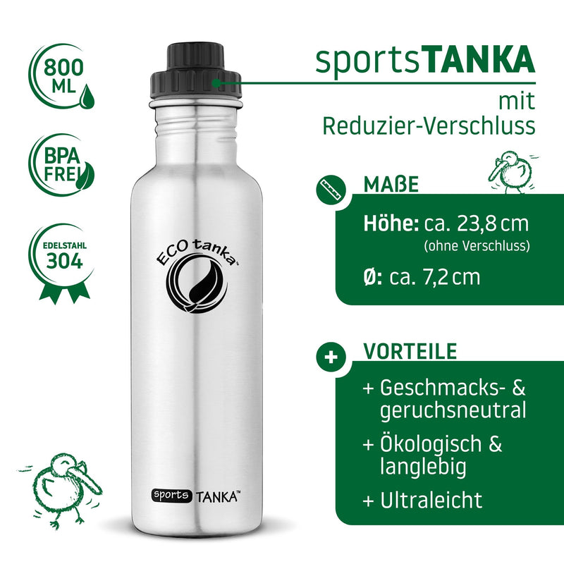 ECOtanka-sportsTANKA-800ml-Edelstahl-Trinkflasche-silber-mit-Reduzier-Verschluss-PP5-mit-2cm-Trinköffnung-und-Verschlusskäppchen