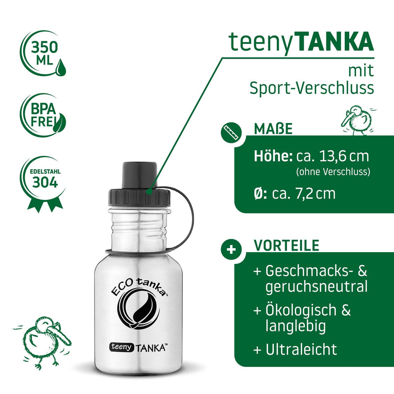 ECOtanka-teenyTANKA-350ml-Edelstahl-Trinkflasche-silber-mit-Sport-Verschluss-2-teilig-mit-Staubkäppchen-schwarz-PP5-Polypropylen