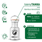 ECOtanka-teenyTANKA-350ml-Edelstahl-Trinkflasche-silber-mit-Edelstahl-Fachverschluss-mit-Bambusplättchen-aus-nachhaltigem-Anbau-und-Tragegriff