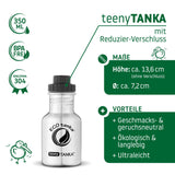 ECOtanka-teenyTANKA-350ml-Edelstahl-Trinkflasche-silber-mit-- Sport-Verschluss-2-teilig-mit-Staubkäppchen-Poly-Loop-Verschluss-mit-Karabinerhaken-Reduzier-Verschluss-mit-2cm-Trinköffnung-und-Verschlusskäppchen-schwarz-PP5-Polypropylen