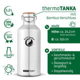 ECOtanka-thermoTANKA-1200ml-isolierende-doppelwandige-Edelstahl-Thermo-Trinkflasche-silber-mit-Edelstahl-Fachverschluss-mit-Bambusplättchen-aus-nachhaltigem-Anbau-und-Tragegriff