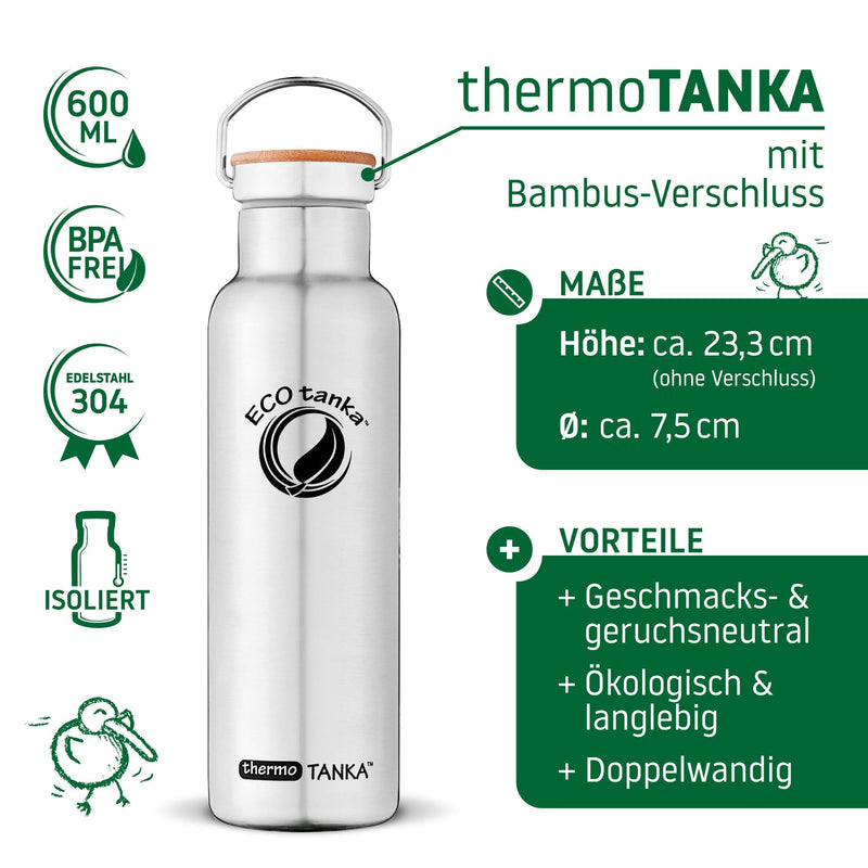 ECOtanka-thermoTANKA-600ml-isolierende-doppelwandige-Edelstahl-Thermo-Trinkflasche-silber-mit-Edelstahl-Fachverschluss-mit-Bambusplättchen-aus-nachhaltigem-Anbau-und-Tragegriff