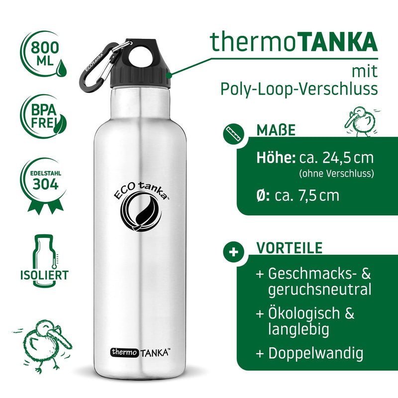 ECOtanka-thermoTANKA-800ml-isolierende-doppelwandige-Edelstahl-Thermo-Trinkflasche-silber-mit-Poly-Loop-Verschluss-schwarz-PP5-Polypropylen-mit-Karabinerhaken