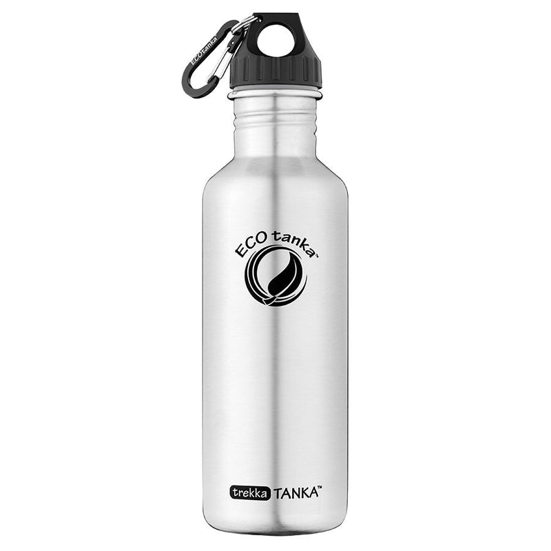 ECOtanka-trekkaTANKA-1000ml-Edelstahl-Trinkflasche-silber-mit-Poly-Loop-Verschluss-schwarz-PP5-Polypropylen-mit-Karabinerhaken