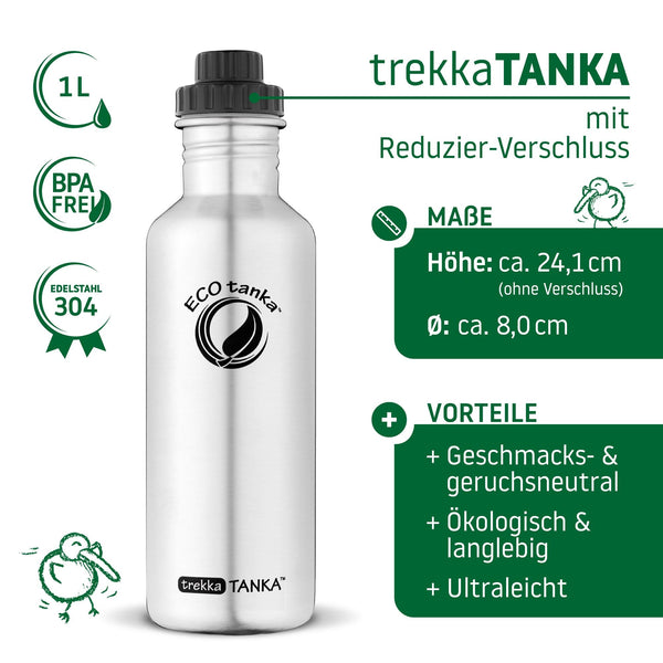 ECOtanka-trekkaTANKA-1000ml-Edelstahl-Trinkflasche-silber-mit-Reduzier-Verschluss-mit-2cm-Trinköffnung-und-Verschlusskäppchen-schwarz-PP5-Polypropylen