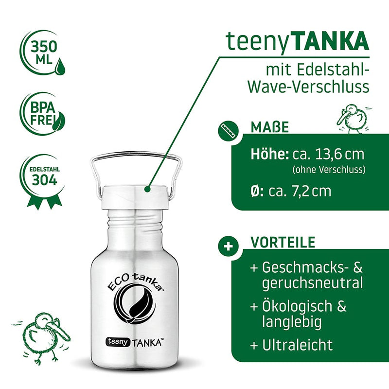 ECOtanka-teenyTANKA-350ml-Edelstahl-Trinkflasche-silber-mit-Wave-Edelstahl-Flachverschluss-mit-Tragegriff  Alternativen Text bearbeiten