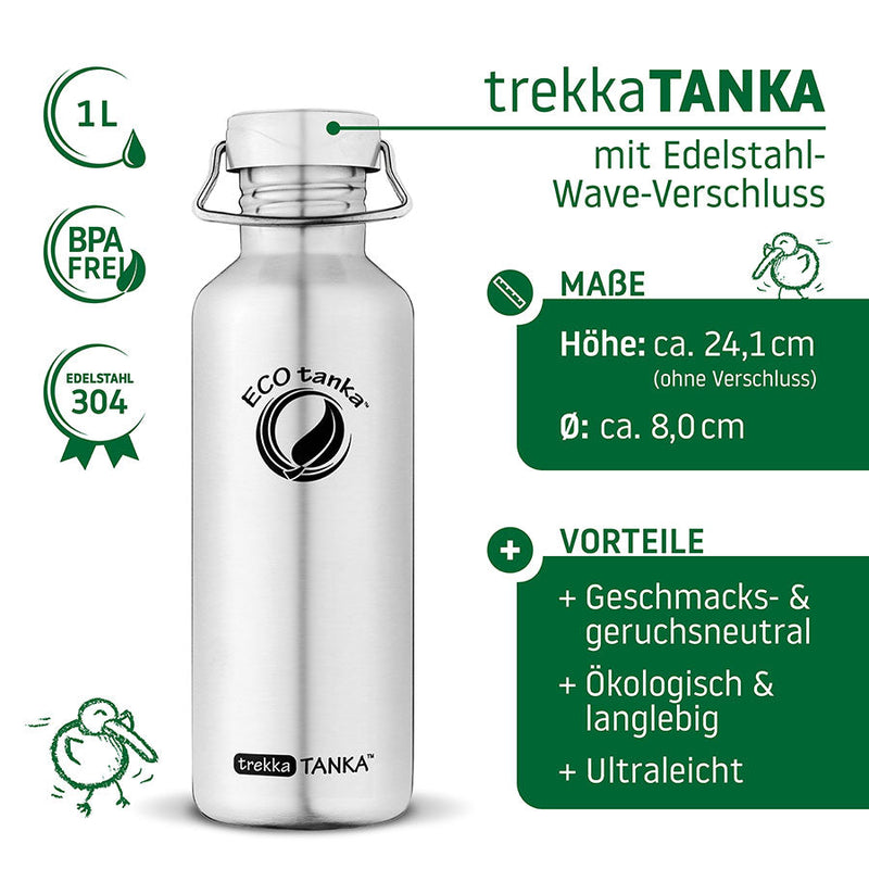 ECOtanka-trekkaTANKA-1000ml-Edelstahl-Trinkflasche-silber-mit-Wave-Edelstahl-Flachverschluss-mit-Tragegriff  Alternativen Text bearbeiten