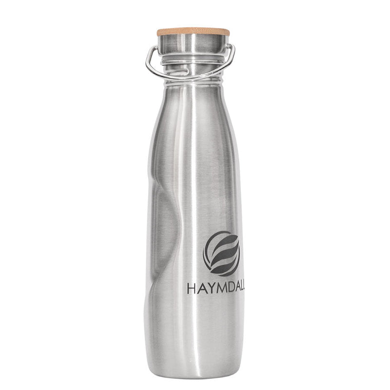 Haymdall-Edition-800ml-limitierte-Edition-Edelstahl-Trinkflasche-silber-mit Edelstahl-Flachverschluss- mit-Bambusplättchen-und-Tragebügel-aus-Edelstahl