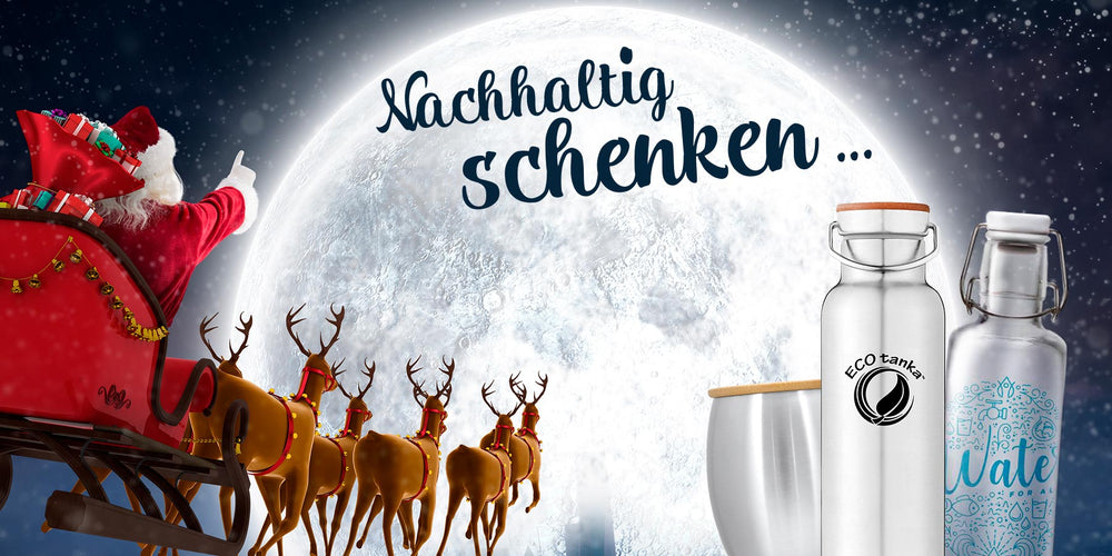 Weihnachtsbanner wasser-aktuell mit Edelstahl Becher und Trinkflaschen und Soulbottle als Geschenkidee