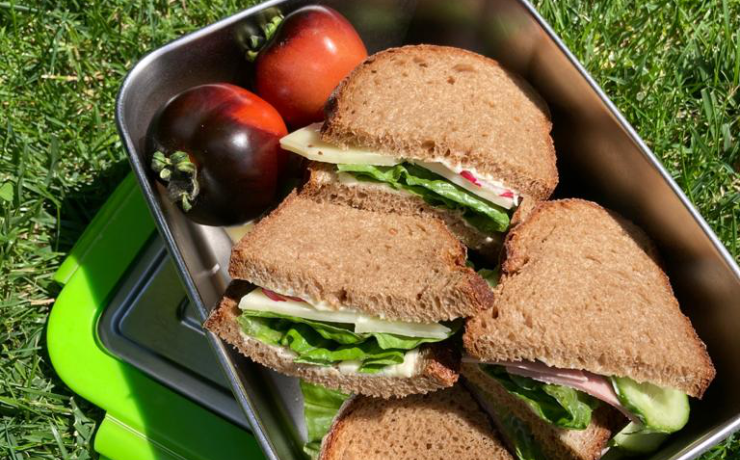 belegte Brote und Obst in Edelstahl Brotdose 2,0l von ECOtanka auf Wiese