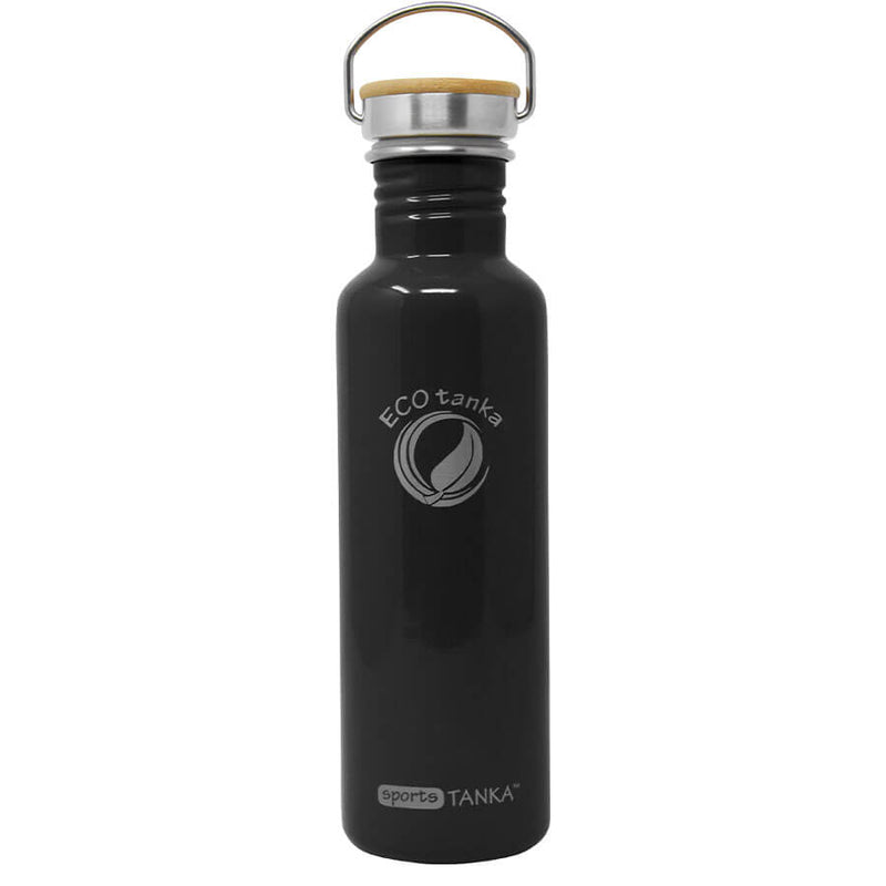 ECOtanka-sportsTANKA-800ml-Edelstahl-Trinkflasche-schwarz-mit-Edelstahl-Fachverschluss-mit-Bambusplättchen-aus-nachhaltigem-Anbau-und-Tragegriff