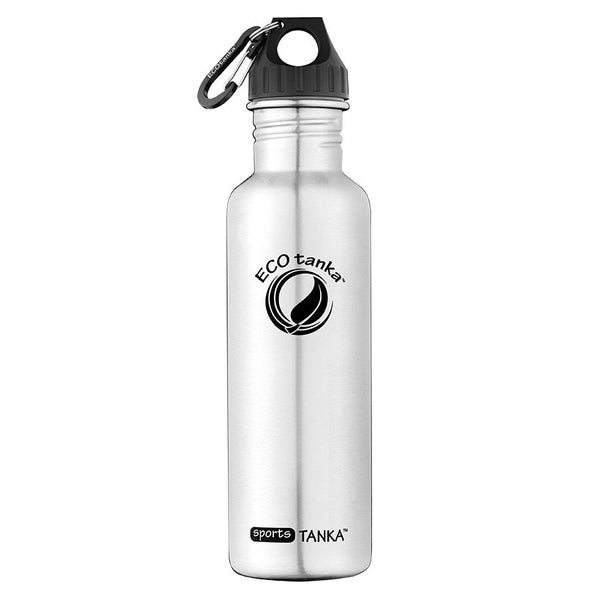 ECOtanka-sportsTANKA-800ml-Edelstahl-Trinkflasche-silber-mit-Poly-Loop-Verschluss-schwarz-PP5-Polypropylen-mit-Karabinerhaken