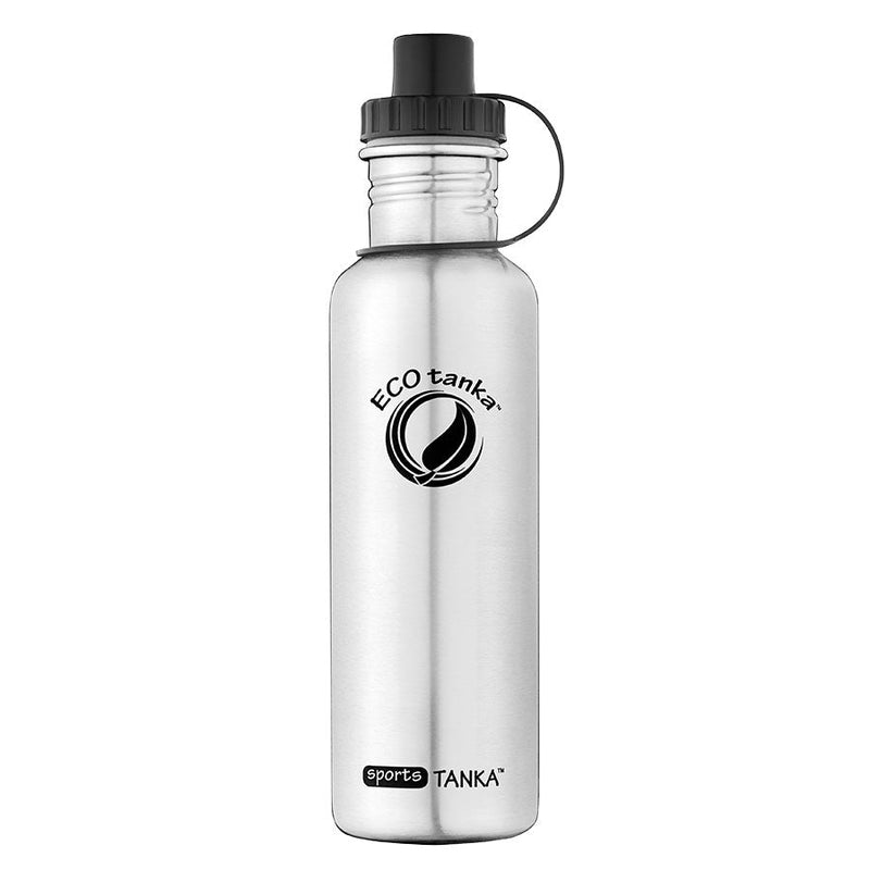 ECOtanka-sportsTANKA-800ml-Edelstahl-Trinkflasche-silber-mit-Sport-Verschluss-2-teilig-mit-Staubkäppchen-schwarz-PP5-Polypropylen