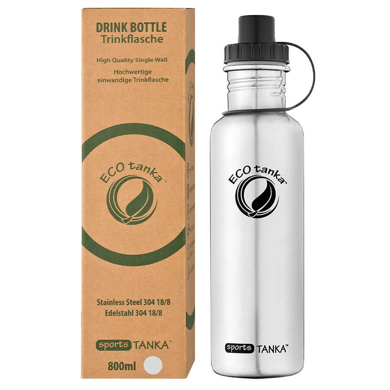 ECOtanka-sportsTANKA-800ml-Edelstahl-Trinkflasche-silber-mit-Sport-Verschluss-2-teilig-mit-Staubkäppchen-schwarz-PP5-Polypropylen